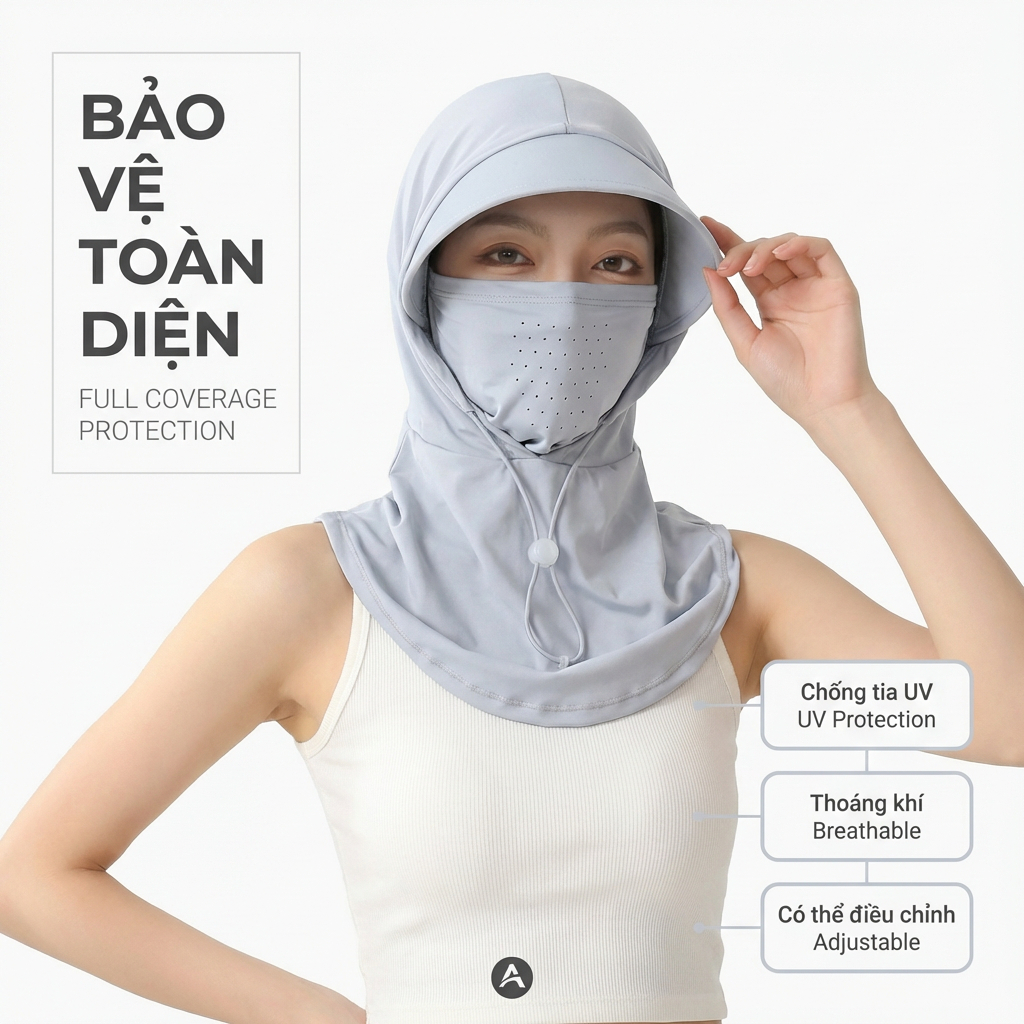 Mũ Chống Nắng Nữ 3in1 Kèm Khăn Choàng Cổ Lụa Băng Thoáng Khí UPF50+