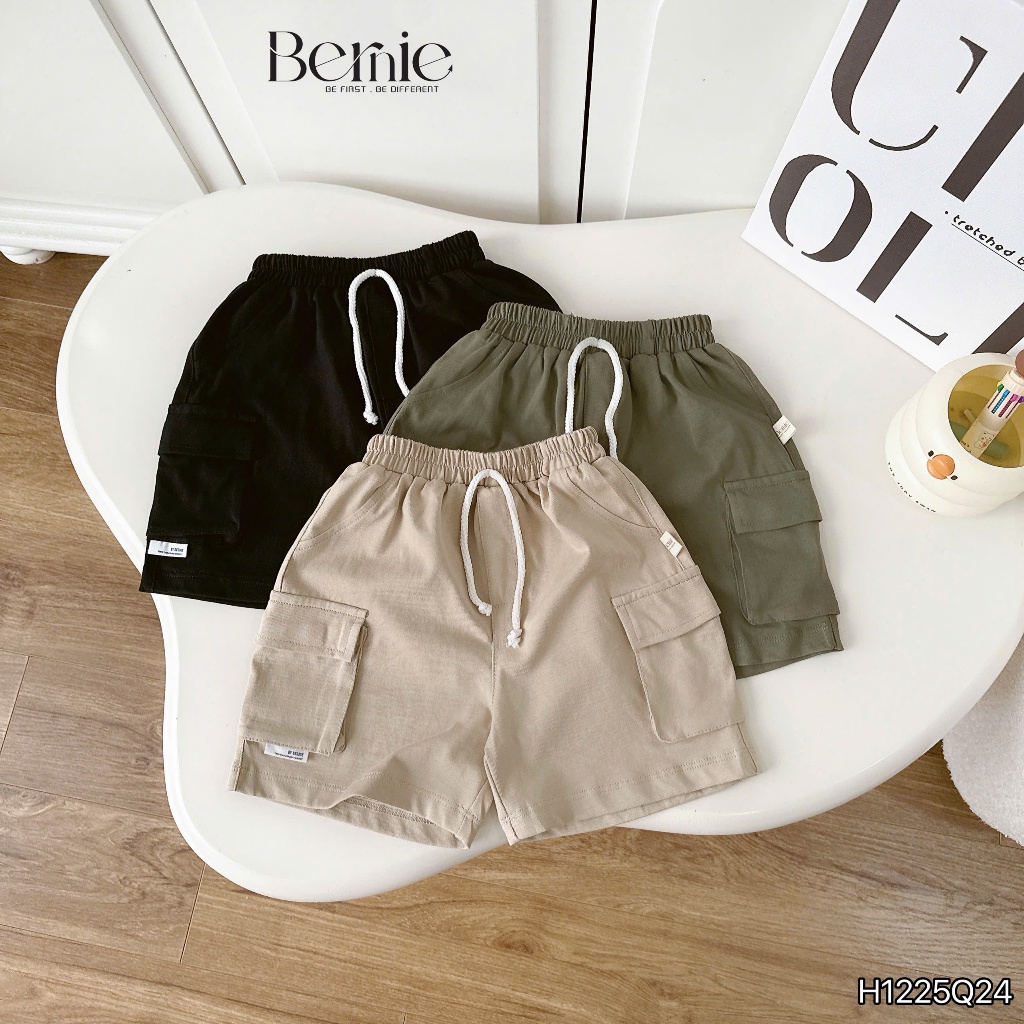 Quần short Bernie túi hộp, quần đùi cotton co giãn kiểu dáng basic cho bé trai 9-28kg