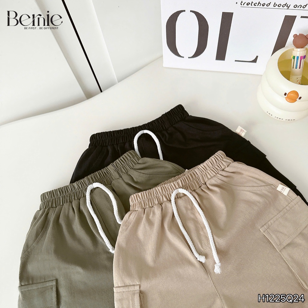 Quần short Bernie túi hộp, quần đùi cotton co giãn kiểu dáng basic cho bé trai 9-28kg