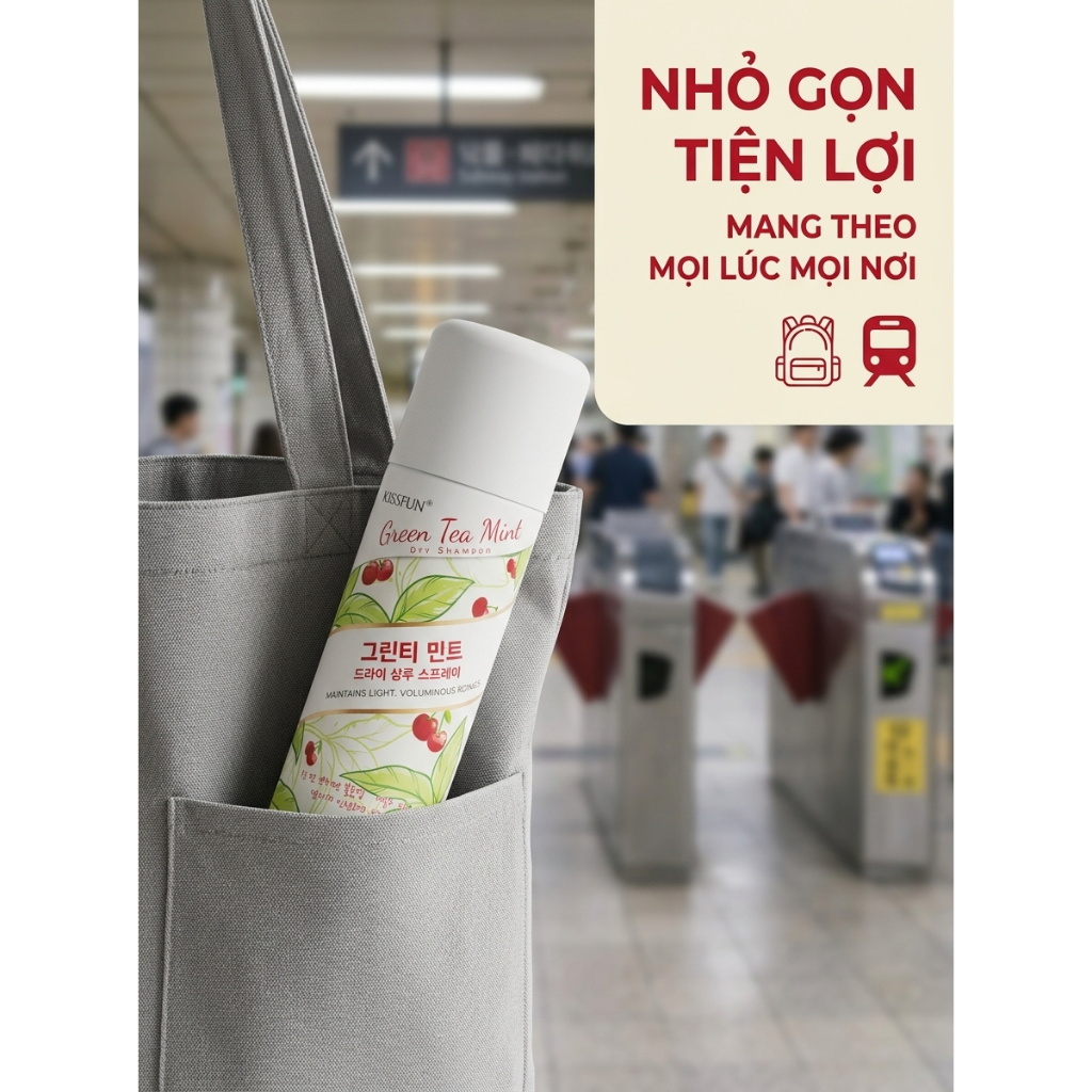Xịt gội khô Trà xanh bạc hà KISSFUN - 80ml