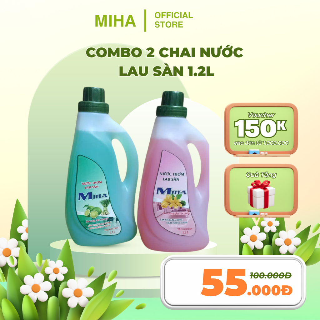 Combo 2 Chai Nước Lau Sàn 1.2L – Sạch Bóng, Khử Mùi, Lưu Hương Thơm Mát