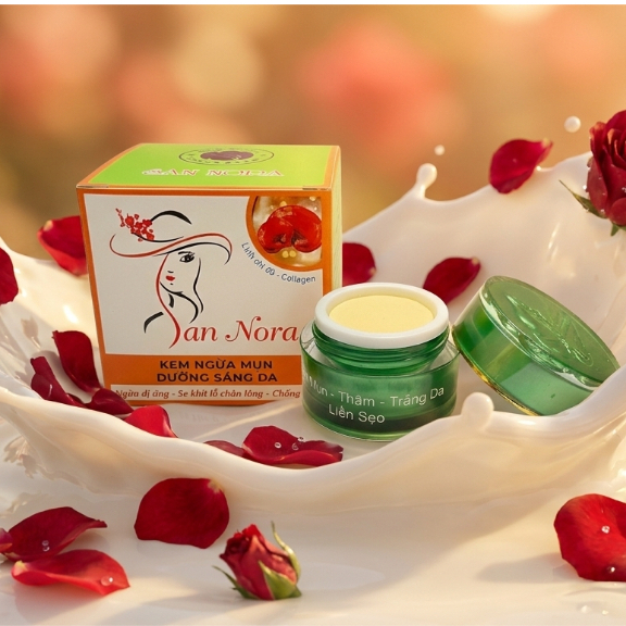 Kem San Nora (Xanh Lá-Cam) Linh Chi Đỏ Collagen Tái Tạo Da, Giảm Mụn, Mờ Thâm, Liền Sẹo