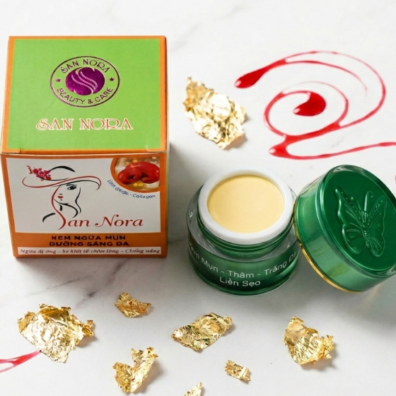 Kem San Nora (Xanh Lá-Cam) Linh Chi Đỏ Collagen Tái Tạo Da, Giảm Mụn, Mờ Thâm, Liền Sẹo