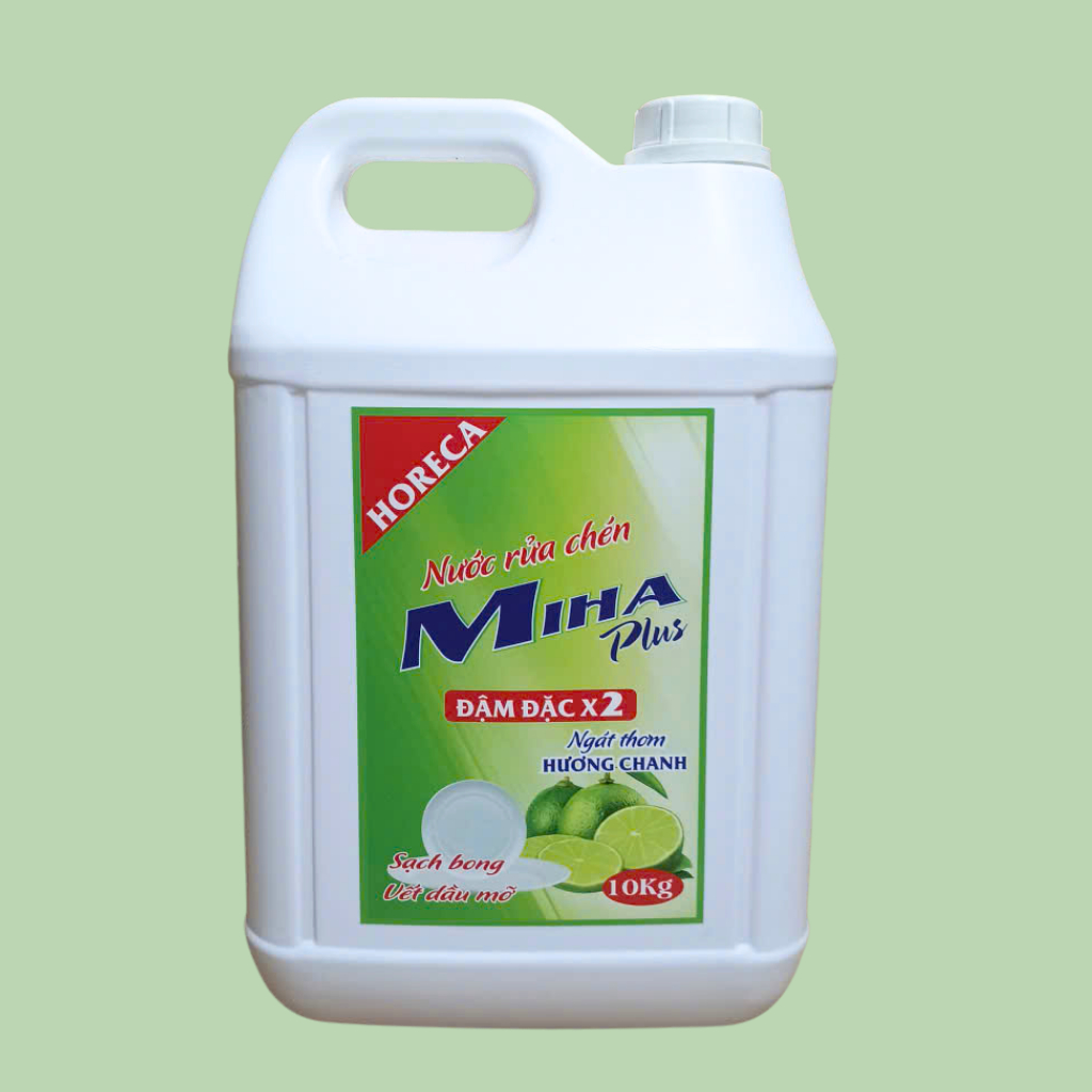 Nước Rửa Chén Miha Plus X2 Đậm Đặc 9,5kg – Sạch Dầu Mỡ, Không Nhờn, Can Lớn Tiết Kiệm