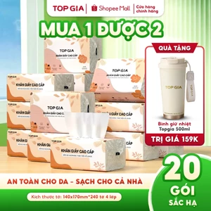 Tặng bình giữ nhiệt 500ml, thùng 20g giấy ăn sắc hạ Topgia đanh dai mềm mịn 240 tờ