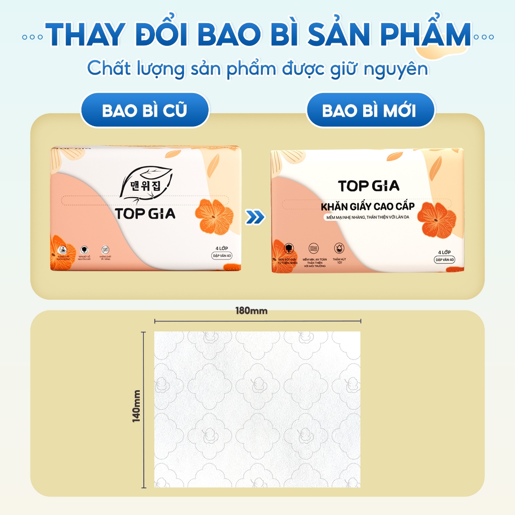 (Mua 1 Tặng 1) Tặng bình giữ nhiệt 500ml, thùng 20g giấy ăn sắc hạ Topgia đanh dai mềm mịn 240 tờ