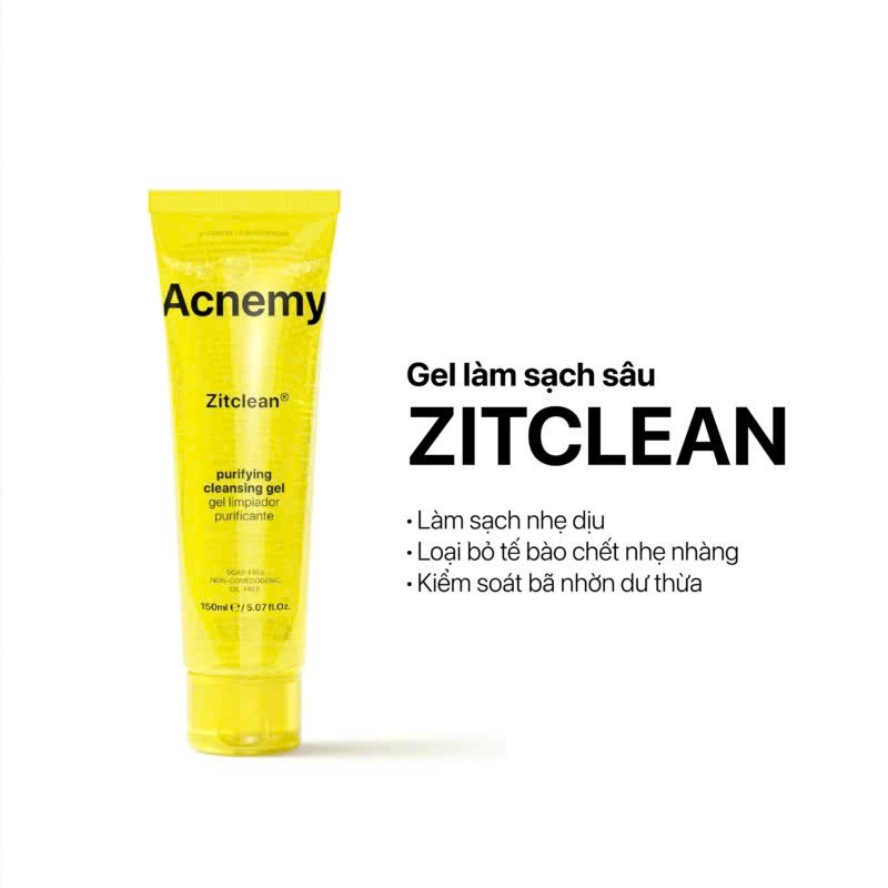 Gel Rửa Mặt Làm Sạch Cho Da Dầu Mụn Acnemy Zitclean Purifying Cleansing Gel 150ml - Skin Studio