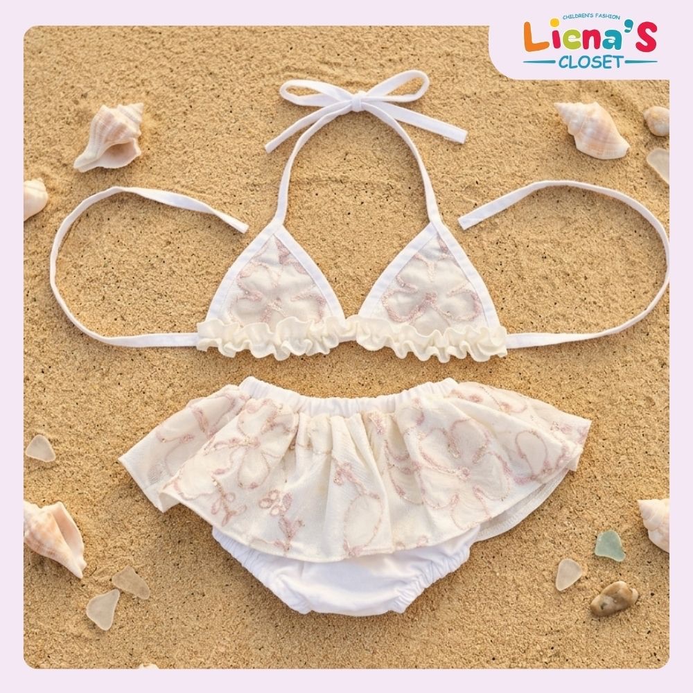 Đồ Bơi Bé Gái 2 Mảnh Bikini Họa Tiết Hoa Thêu Nổi Điệu Đà Cho Bé Đi Biển Liena's Closet