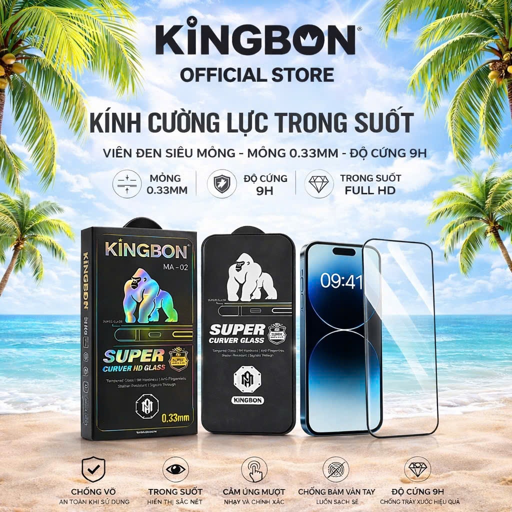 Kính Cường Lực iPhone KiNGBON MA-02 TRONG Suốt 3D Không Hộp dành cho IP 6 đến 17 Pro Max