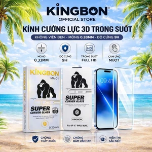 Kính iPhone KiNGBON Không Viền ĐEN - Trong Suốt 3D Ko Lẹm Vào Màn Hình cho iPhone 12 đến 17 Pro Max