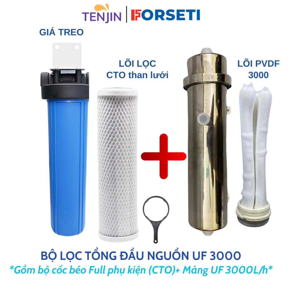 Combo Cốc Béo 20 inch (Jumboo)+ Máy Lọc UF Công Suất Lớn Dùng Sợi Lọc PVDF , Bộ Lọc Tổng Sinh Hoạt, Lọc Đầu Nguồn
