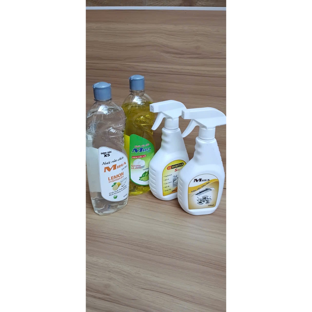 Combo Miha 4 Chai – Rửa Chén + Tẩy Dầu Mỡ + 3A Mortar + Đậm Đặc, Sạch Dầu Mỡ Hiệu Quả