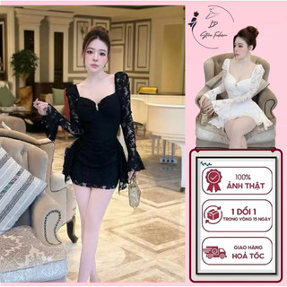 Đầm Ren Body Dự Tiệc Sang Chảnh Thiết Kế Cổ Vuông Tay Loe Dáng Ngắn Kèm Quần Bảo Hộ Ld_Store Fashion
