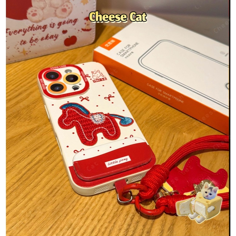 Ốp lưng iPhone thêu ngựa may mắn năm mới cho iPhone 13 12 11 14 15 16 17 Pro Max Plus 17 Air 7 8 Plus SE Xs Max XR