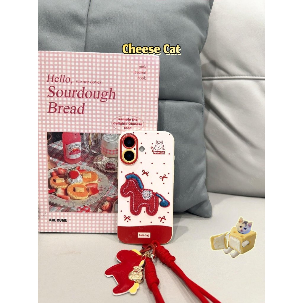 Ốp lưng iPhone thêu ngựa may mắn năm mới cho iPhone 13 12 11 14 15 16 17 Pro Max Plus 17 Air 7 8 Plus SE Xs Max XR