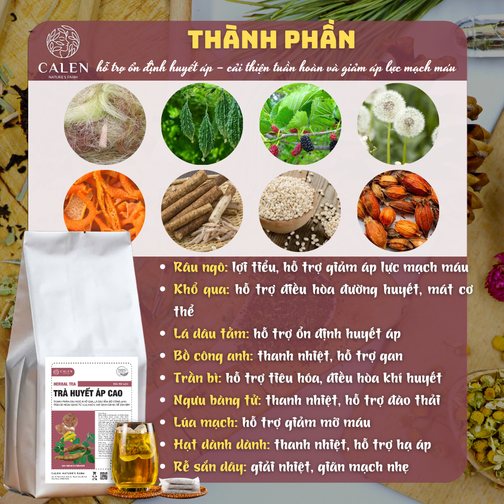 Trà dành cho người bị huyết áp cao Calen Nature Farm giúp ổn định huyết áp, tránh tăng huyết áp đột ngột bịch 30 túi lọc