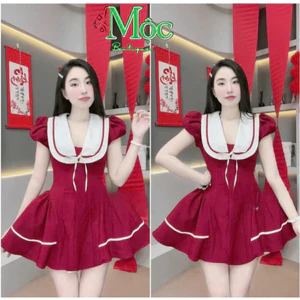 QC_Đầm váy ngắn, đầm xòe đi tiệc chất Xược Hàn phối cổ chạy viền tay búp có lót quần