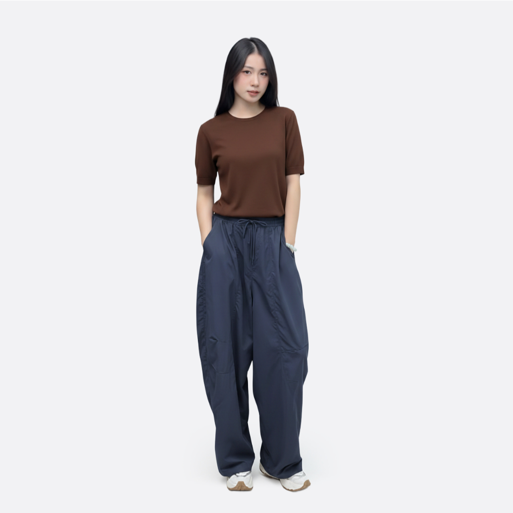 Quần dài ống rộng nữ TOKYOLIFE có dây chun, chất vải dù nhẹ thoáng mát thiết kế thời trang 40005378
