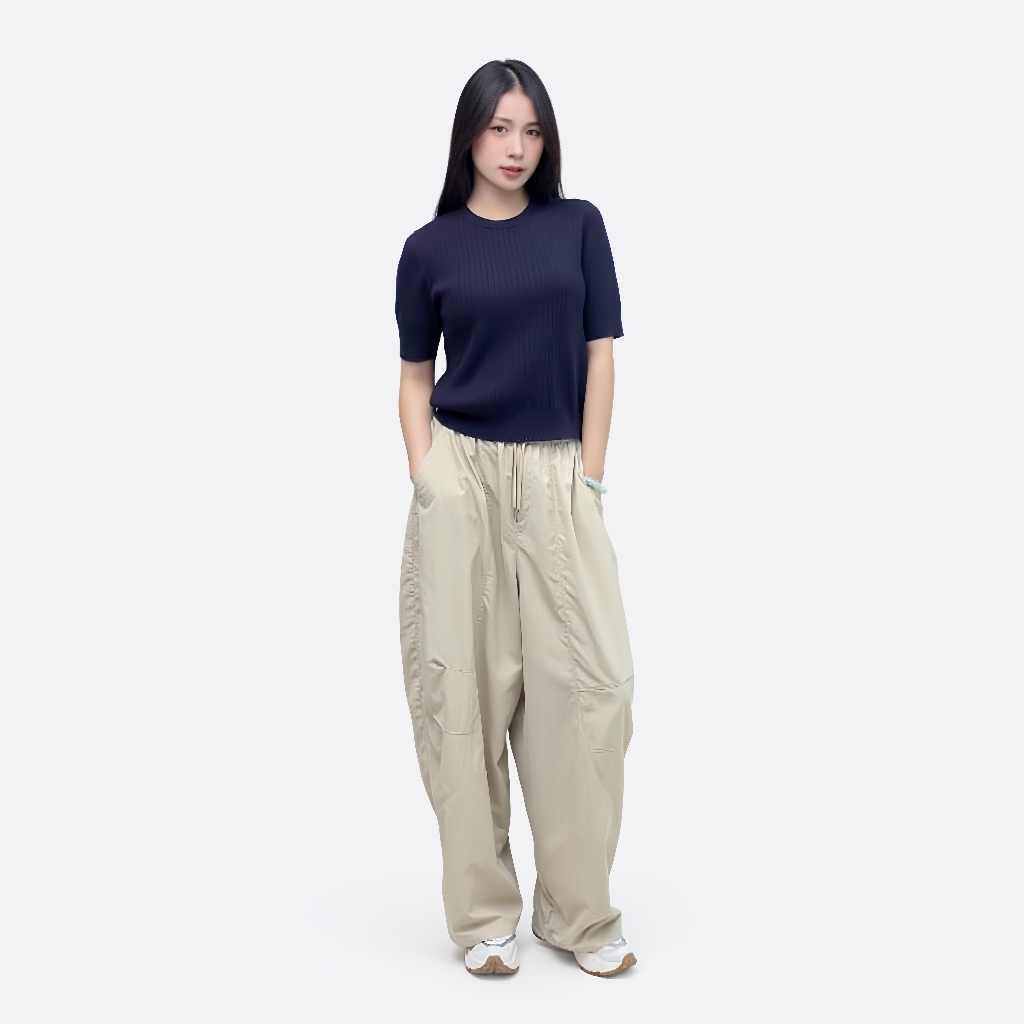 Quần dài ống rộng nữ TOKYOLIFE có dây chun, chất vải dù nhẹ thoáng mát thời trang 40005378