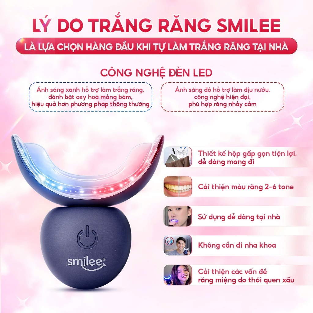 [GIÁ 620K TẠI LIVE SHOP] Trắng răng Smilee Extra, bộ kit làm trắng răng từ 2-6 tone tại nhà, bộ quà tặng cho nữ, LIS