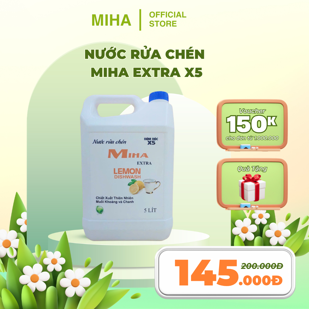 Nước Rửa Chén Miha Extra X5 – Chiết xuất thiên nhiên, sạch dịu nhẹ phù hợp cho da tay nhạy cảm.