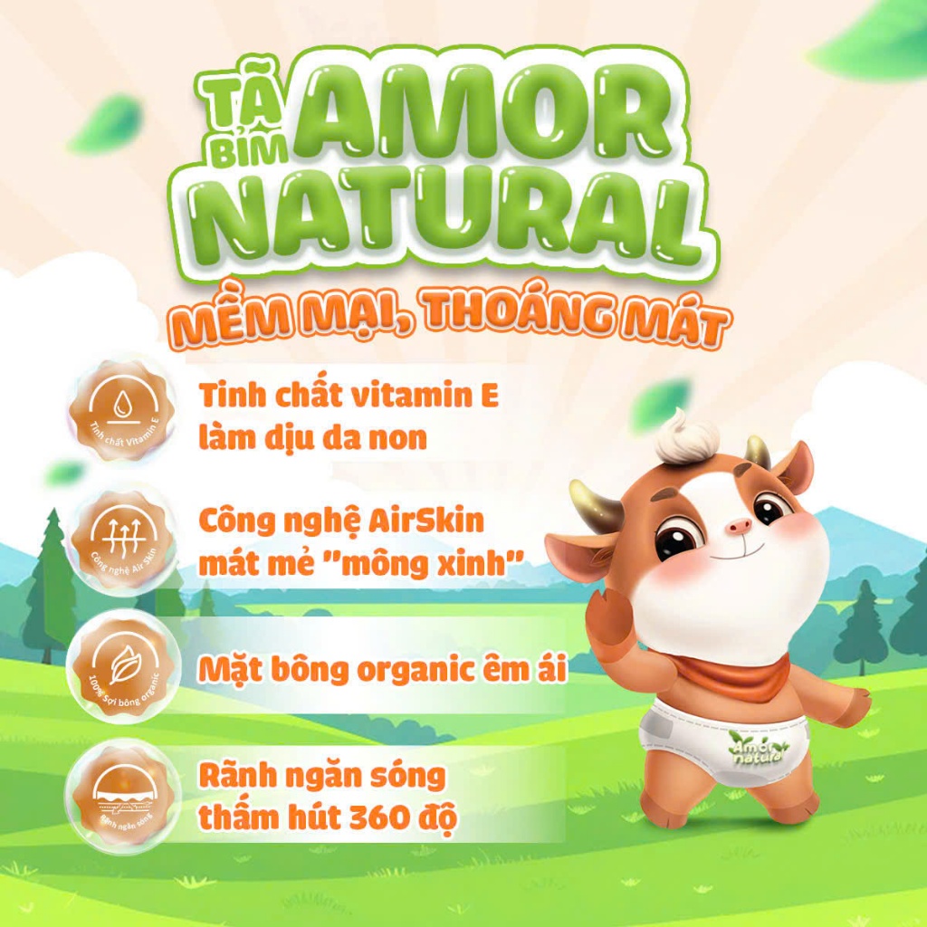 [TẶNG QUÀ]  Bỉm Quần/Dán AMOR NATURAL FULL SIZE Mềm Mịn Mỏng Nhẹ, Thấm Hút Tốt