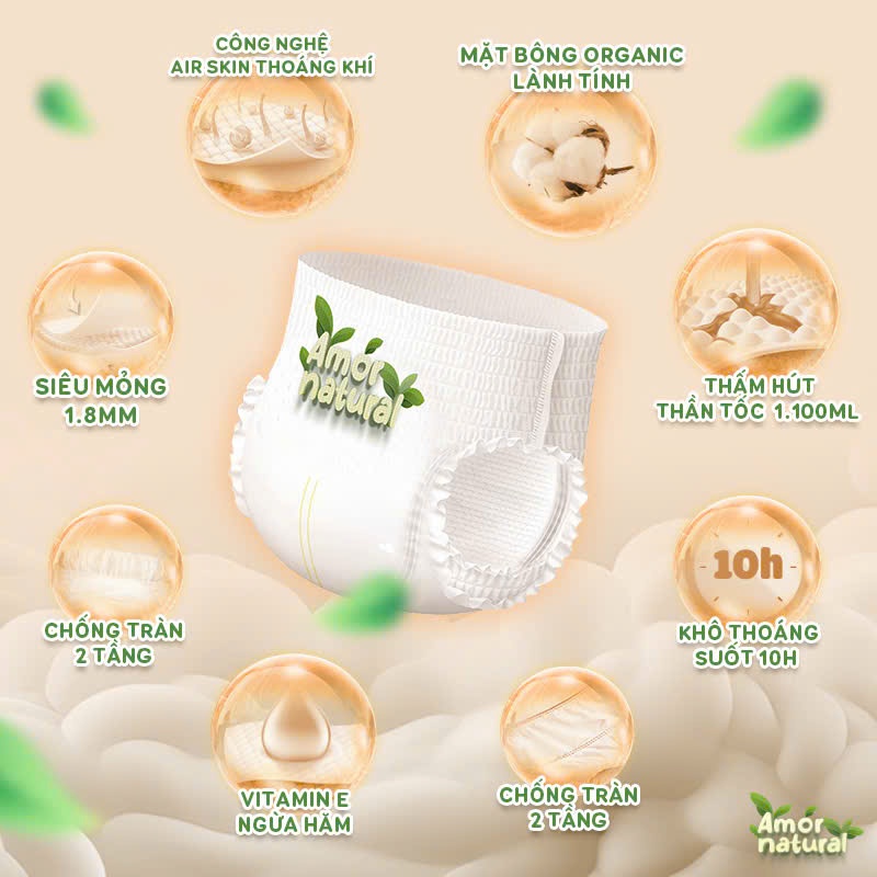 [TẶNG QUÀ]  Bỉm Quần/Dán AMOR NATURAL FULL SIZE Mềm Mịn Mỏng Nhẹ, Thấm Hút Tốt