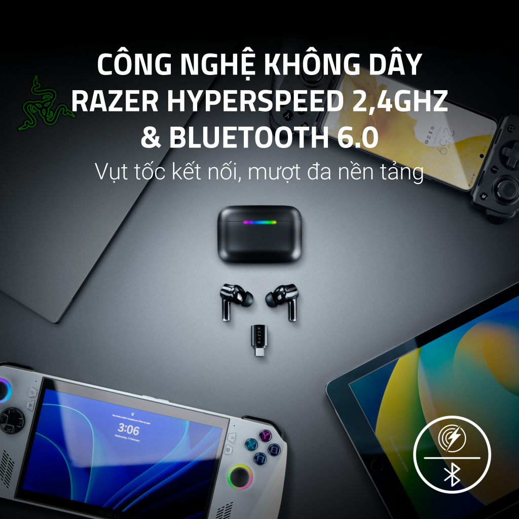 Tai Nghe Gaming Razer Hammerhead V3 HyperSpeed | 2,4GHz & BT 6.0 | ANC | Hộp Sạc+Dongle | Pin 40h | 7.1 @PC | IPX4 | BigBuy360 - bigbuy360.vn