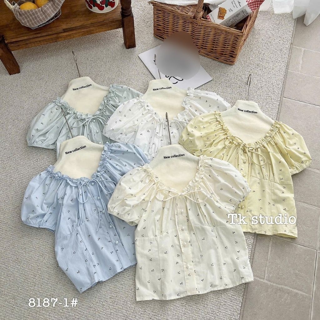 [𝑯𝒂 𝑨𝒏𝒉] Áo Sơ Mi Cộc Thêu Hoa Bèo Nơ Cổ QCL1
