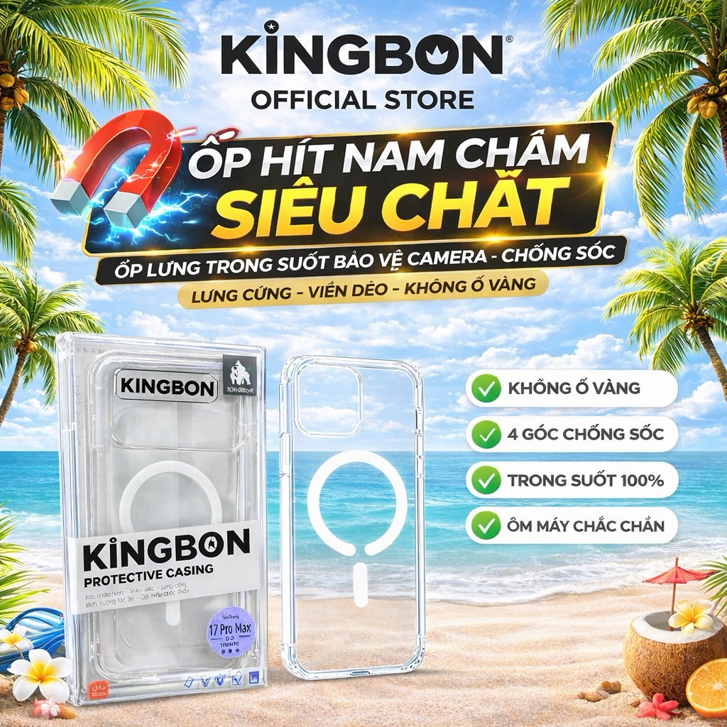 Ốp Lưng iPhone KiNGBON Trong Suốt Hỗ Trợ SẠc Nhanh Từ Tính Không dây 12 đến 17 pro max