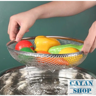 Rổ Inox Hình Oval Cao Cấp Rổ Rửa Trái Cây Rau Củ Quả Ráo Nước Khay Đựng Đồ Chiên Ráo Dầu Tiện Lợi