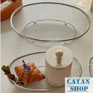Rổ Inox Hình Oval Cao Cấp Rổ Rửa Trái Cây Rau Củ Quả Ráo Nước Khay Đựng Đồ Chiên Ráo Dầu Tiện Lợi