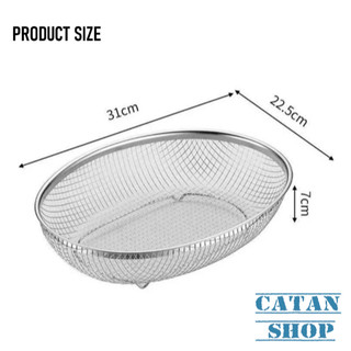 Rổ Inox Hình Oval Cao Cấp Rổ Rửa Trái Cây Rau Củ Quả Ráo Nước Khay Đựng Đồ Chiên Ráo Dầu Tiện Lợi
