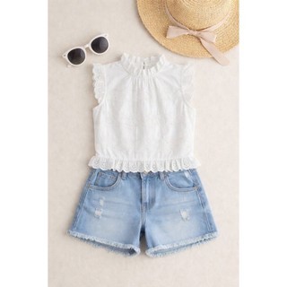 🔥 Áo Ren Trắng Bé Gái Cao Cấp Crop Top Layered Hàn Quốc | Blouse Ren Thật Thoáng Mát Mùa Hè - Chỉ 199k (Giá sốc 7 ngày)