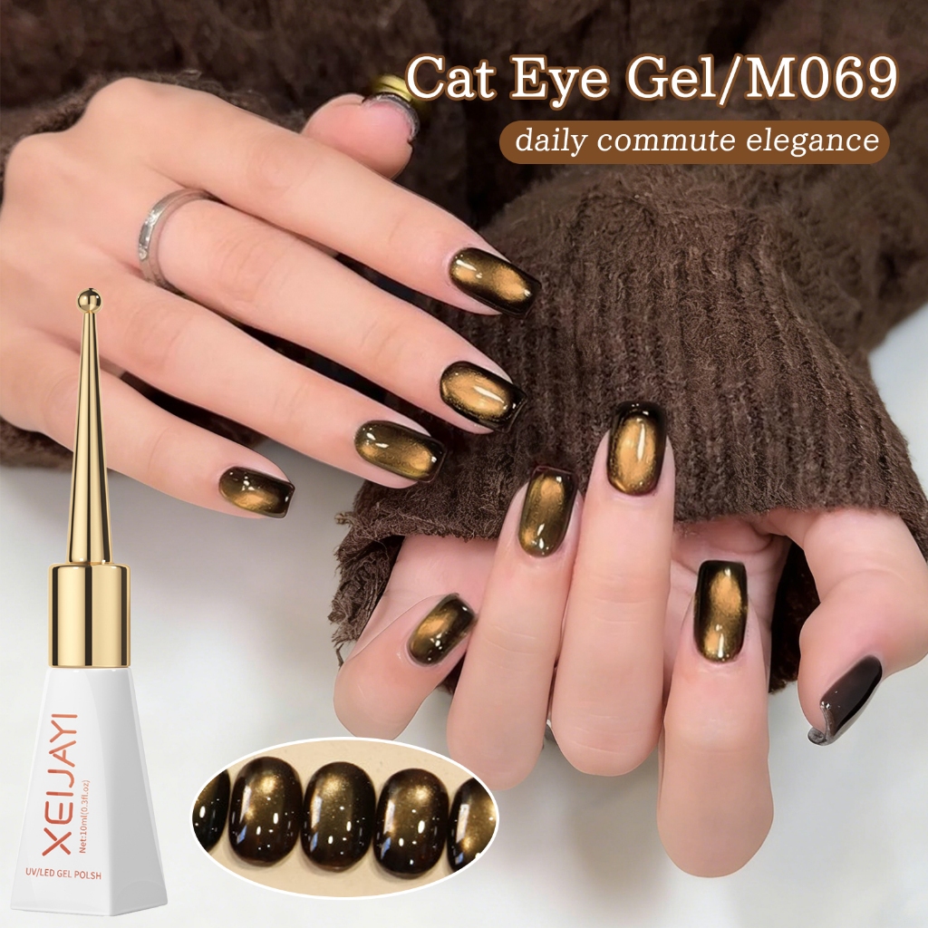 XEIJAYI 10ml - Sơn móng tay dạng gel mắt mèo màu đen vàng, độ bóng lâu trôi, phù hợp với mọi tông da.
