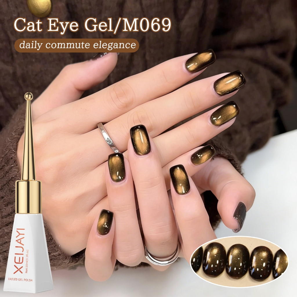 XEIJAYI 10ml - Sơn móng tay dạng gel mắt mèo màu đen vàng, độ bóng lâu trôi, phù hợp với mọi tông da.