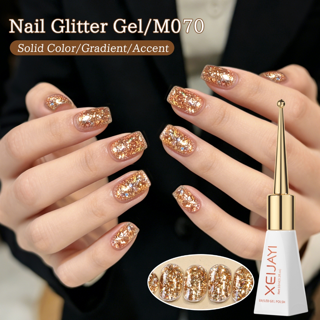 XEIJAYI 10ml - Sơn móng tay dạng gel nhũ vàng tông nâu, bền màu và bóng, thích hợp sử dụng tại salon.