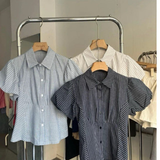 (S - 84 ) [DEAL MỞ BÁN] Set đồ đôi nam nữ couple áo sơmi kẻ tay bồng dáng ngắn chiết eo và sơmi nam tay ngắn