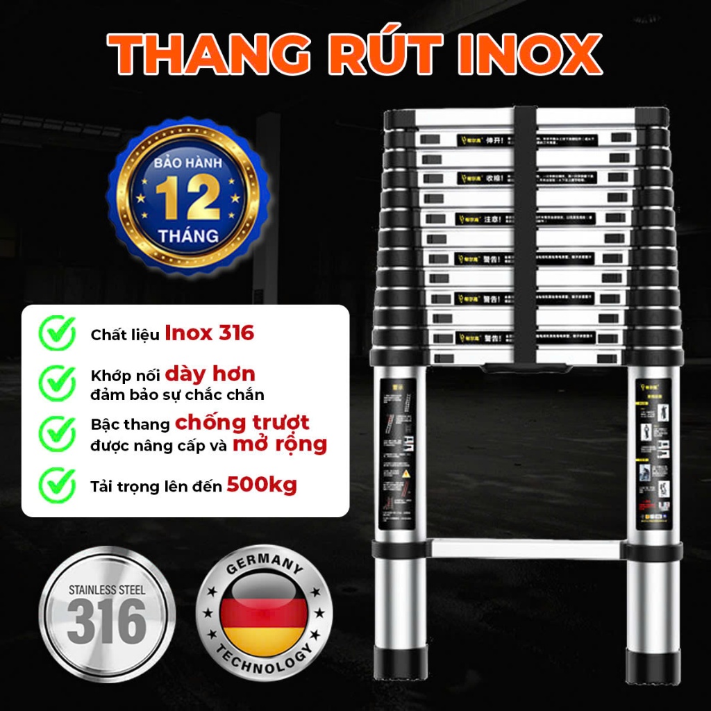 Thang Rút INOX Đơn Đôi Thang Chữ A Chữ I Thang Rút Inox Cao Cấp Nhập Khẩu 3.2M 3.8M 4.4M 5.0M 5.4M 5.8M