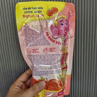 Combo 2 Túi Sữa Tắm Gội cho bé Carrie Junior Yoghurt hương Táo 380g-Hàng Khuyến Mãi
