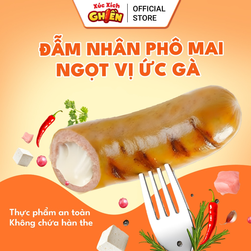 Xúc Xích Ức Gà Lõi Nhân Phô Mai Dẻo S2 Vietinter Foods (Gói 500g)