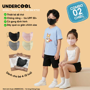 Combo 2 Khẩu Trang Vải Trẻ Em UNDERCOOL Chống Nắng UPF 50+ Có Gọng Định Hình Cho Bé 4-15 Tuổi CB-KT22
