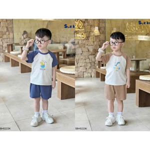 Bộ cotton tay phối in hoạ tiết khủng long, bộ thun mềm mát cho bé trai