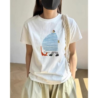 Áo Baby Tee Cổ Tròn Phối Họa Tiết Hình Người Kẻ Xanh Trẻ Trung Sành Điệu Chất Liệu Cotton Mùa Hè Thoáng Mát Mền Mịn