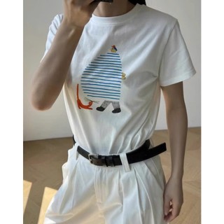 Áo Baby Tee Cổ Tròn Phối Họa Tiết Hình Người Kẻ Xanh Trẻ Trung Sành Điệu Chất Liệu Cotton Mùa Hè Thoáng Mát Mền Mịn