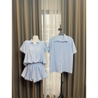 (S - 85) Set đồ đôi nam nữ couple set gió nhăn bí bồng 2 lớp và áo sơmi nam tay cộc, đồ đôi mặc cùng người yêu