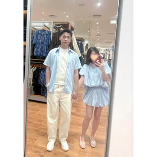 (S - 85) Set đồ đôi nam nữ couple set gió nhăn bí bồng 2 lớp và áo sơmi nam tay cộc, đồ đôi mặc cùng người yêu
