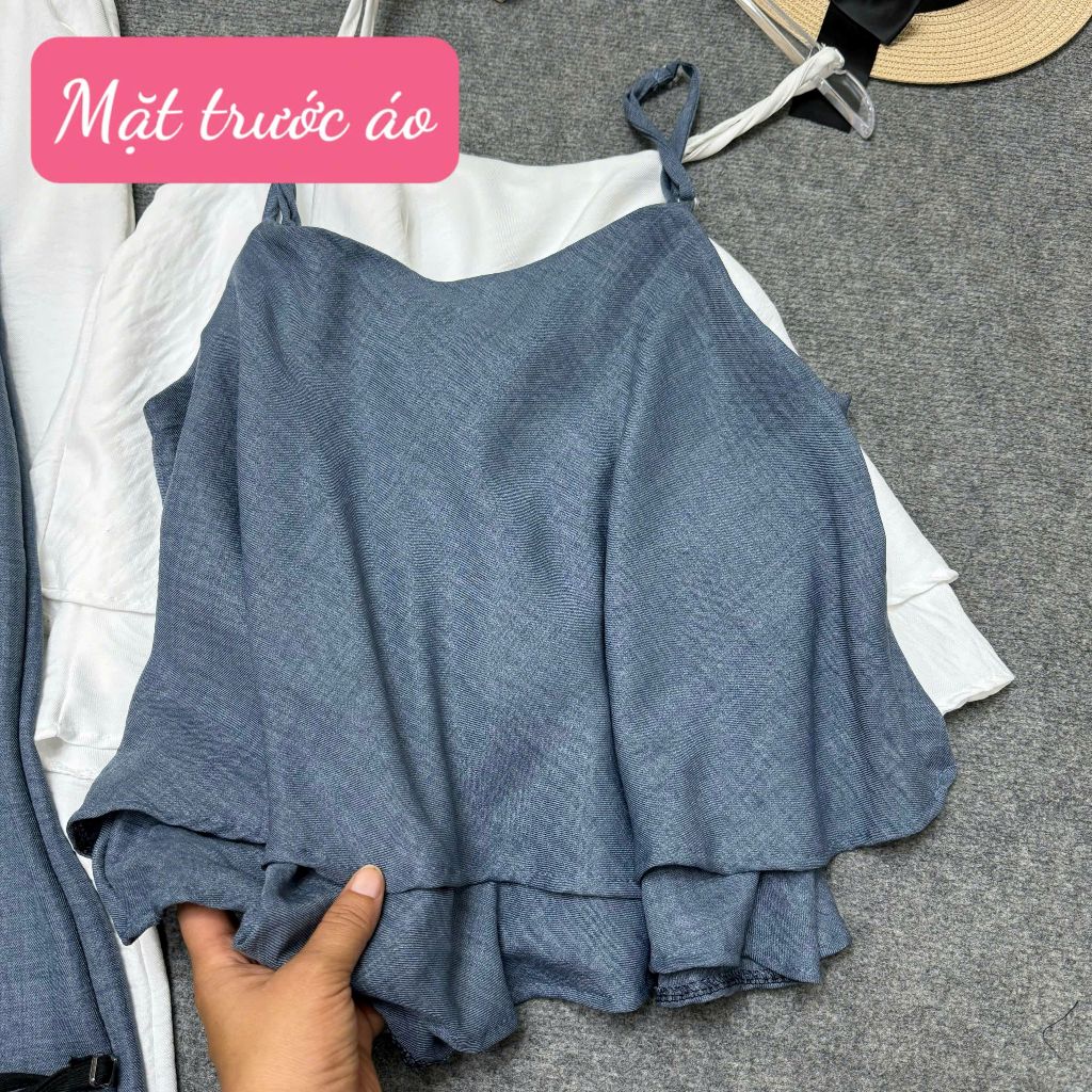 Áo Hai Dây Nữ Bigsize Form Rộng – Chất Đũi Vân Mây Mềm, Bèo Tầng Che Dáng 55-92kg A354
