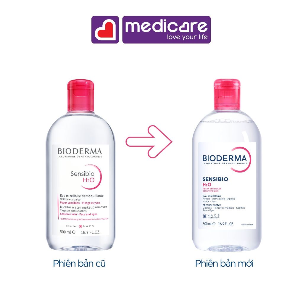 Nước tẩy trang Bioderma SENSIBIO H20 dành cho mọi loại da, da dầu mụn, da nhạy cảm 100ml - 250ml - 500ml