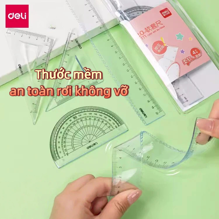 Bộ Thước Kẻ Eke 4 Món Cho Bé – Nhựa PVC Mềm, Dẻo Không Gãy, Rơi Không Vỡ, Thiết Kế Trong Suốt, An Toàn & Chính Xác